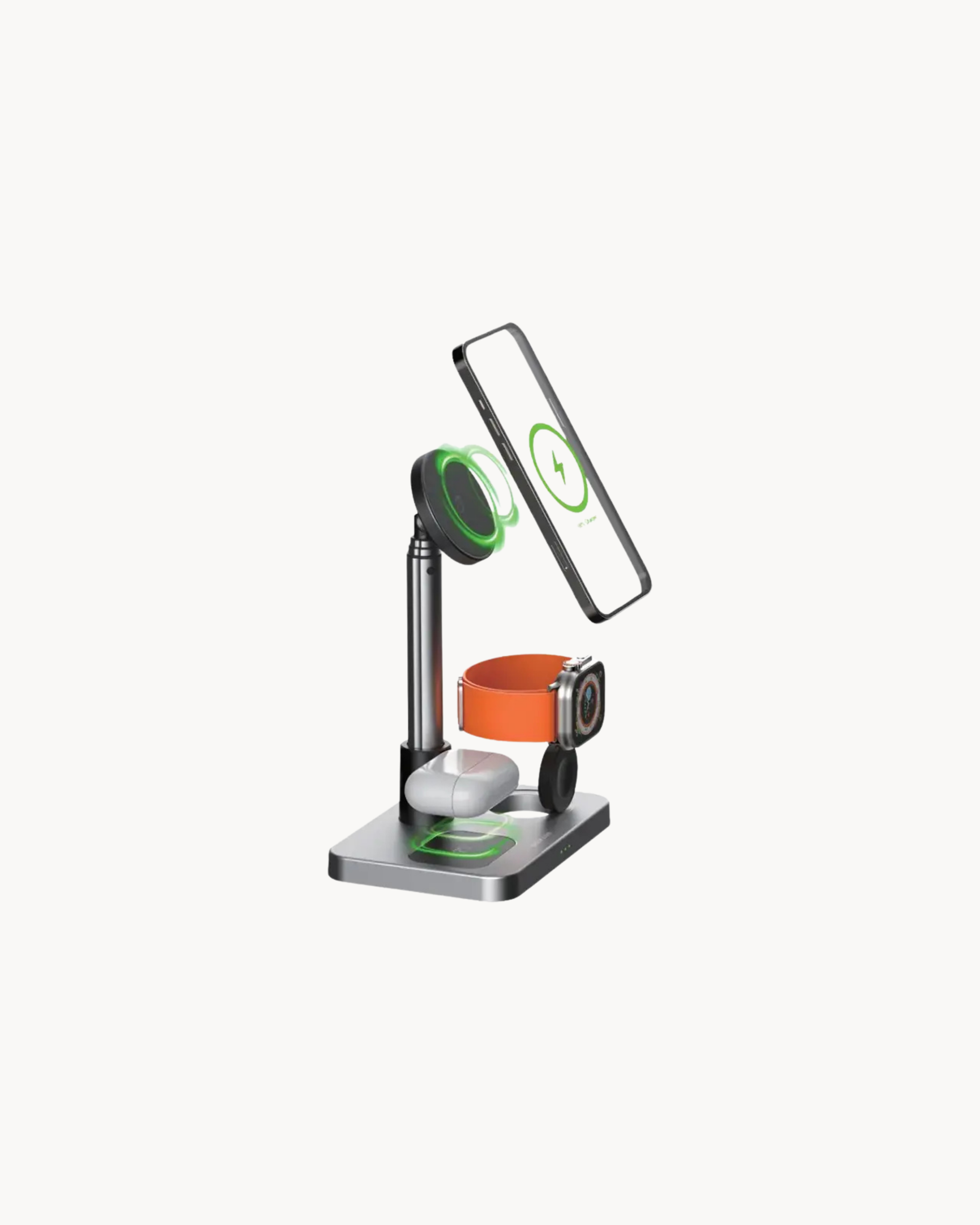 Green Lion 3 in 1 Telescopic Wireless Charger - Silver