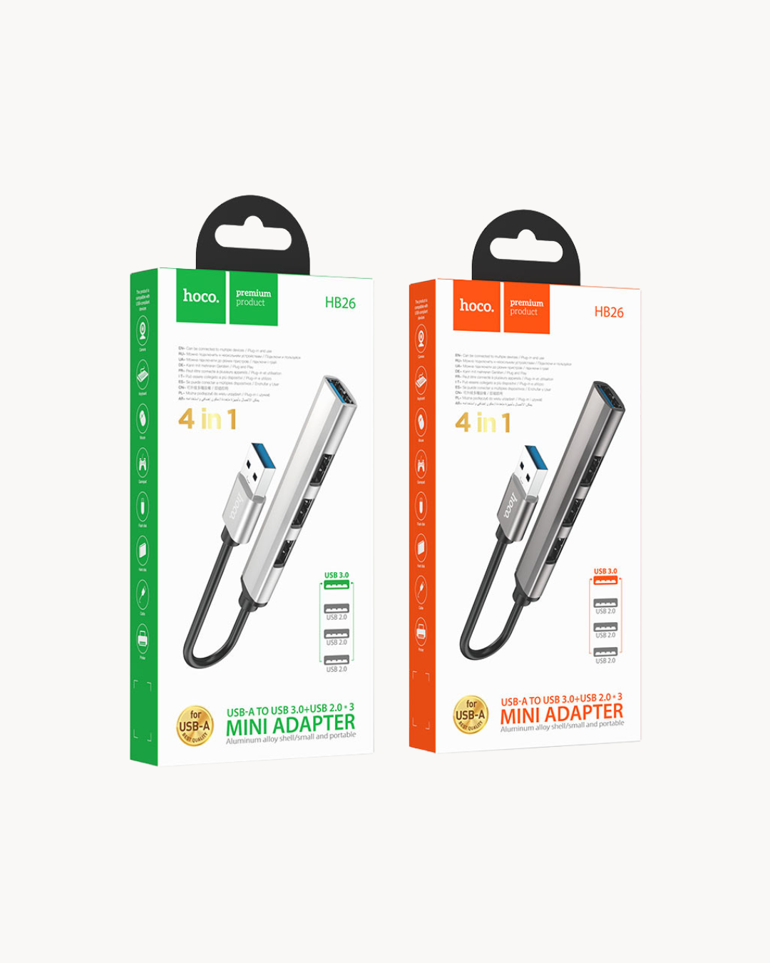 Hoco HB26 4 in 1 USB-A to USB 3.0 +USB 2.0*3 Gray